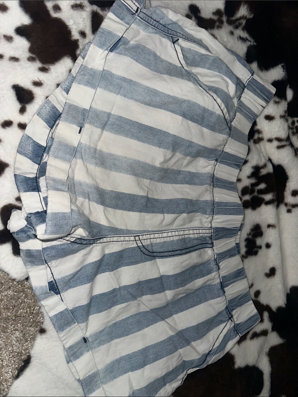 Blue and White Striped Casual Shorts